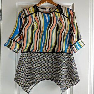 Belissa Asymmetrical Hem Mixed Print SS Top